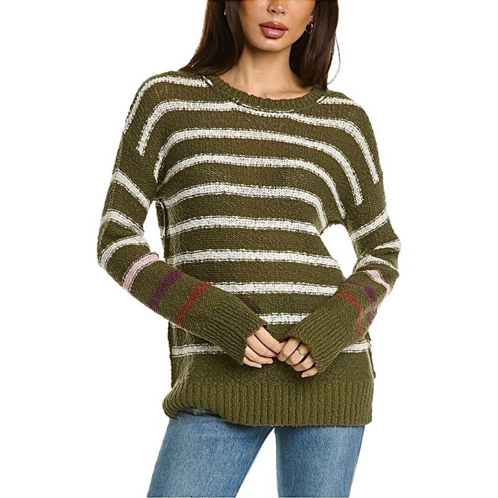 💖 Michael Stars Olive/White Striped Sweater, Sz. L